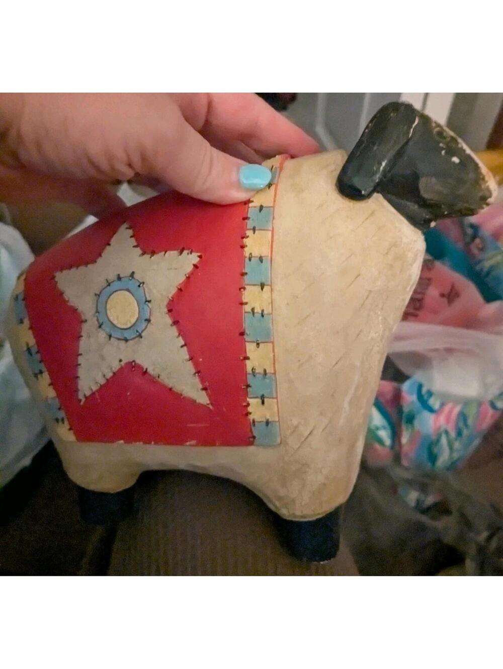 Primitive Decor Sheep Folk Art Country Sheep Patchwork Quilt Large Heavy 7 1/4"